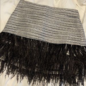 Sail to Sable Black and White Tweed Fringe Mini Skirt
